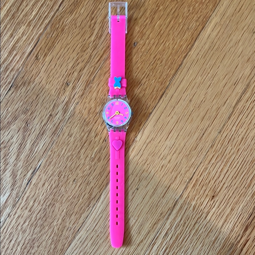 Swatch Pink Children's Watch with Heart and Star Accents.  New in box